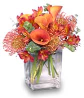 Fresh flower arrangement with orange calla lillies