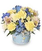 New Baby Bouquet in Blue Container for Boy