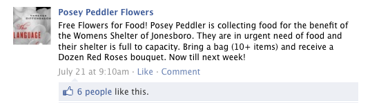 Posey Peddler Flowers For Food Facebook Announcement 