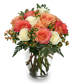 Peach & White Roses For Mom