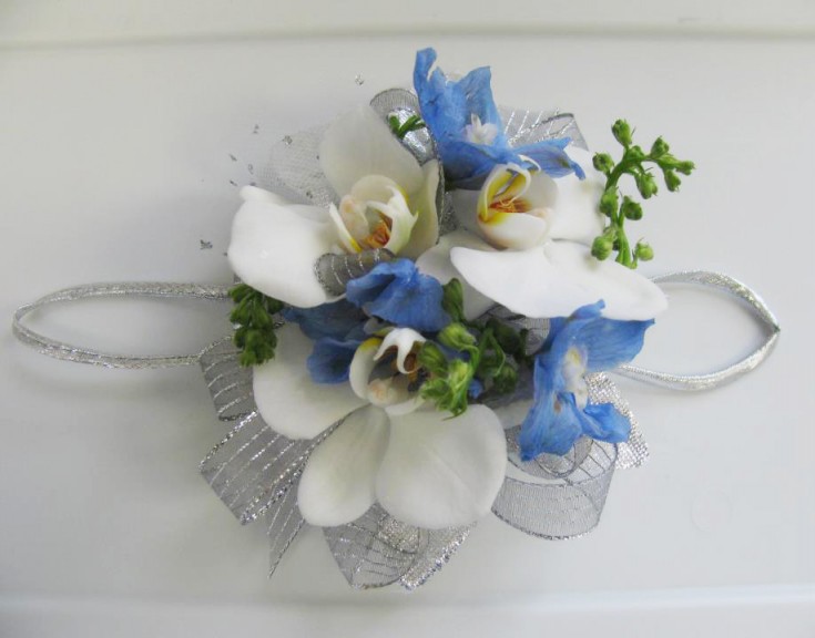 Blue & white prom flowers by A'Bloom LTD, Walkersville MD
