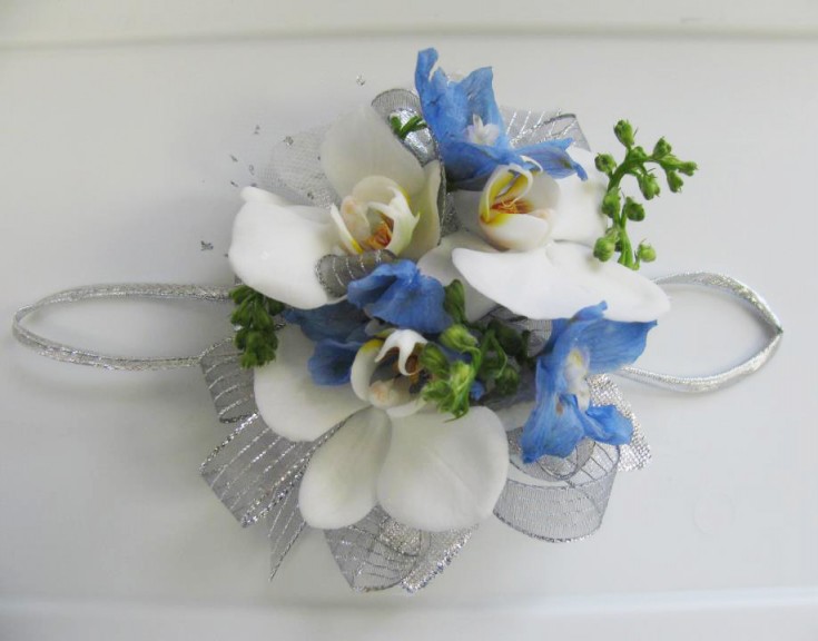 Blue & white prom flowers by A'Bloom LTD, Walkersville MD