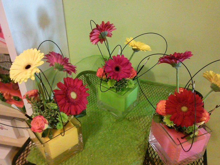 Party centerpieces for an artsy birthday by Back to the Fuchsia Florist, Saugatuck MI