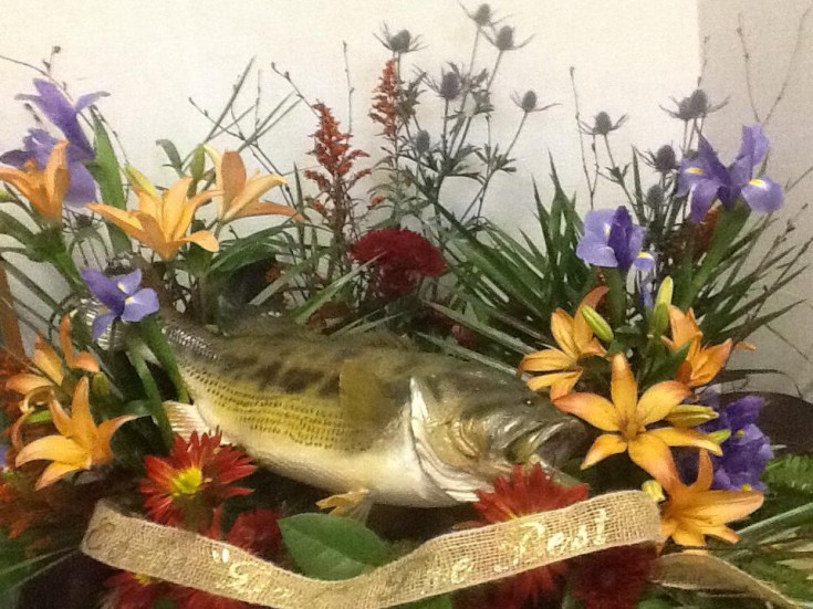 Sympathy arrangement for a fisherman from Tattered Leaf in Lyons, WI