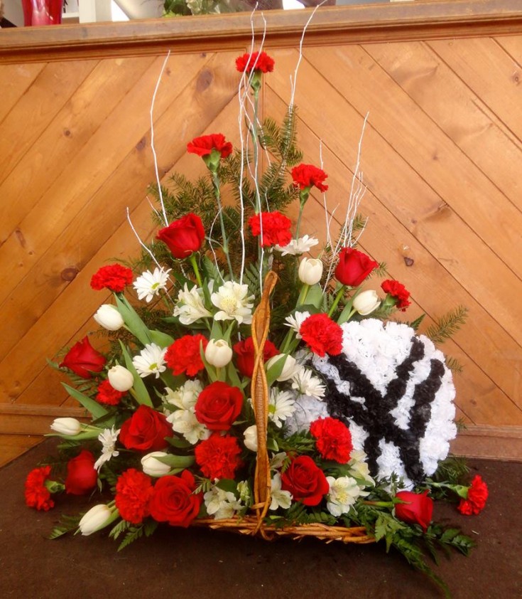 Sympathy arrangement for a Yankee fan from Montgomery Florist in Montgomery, NY