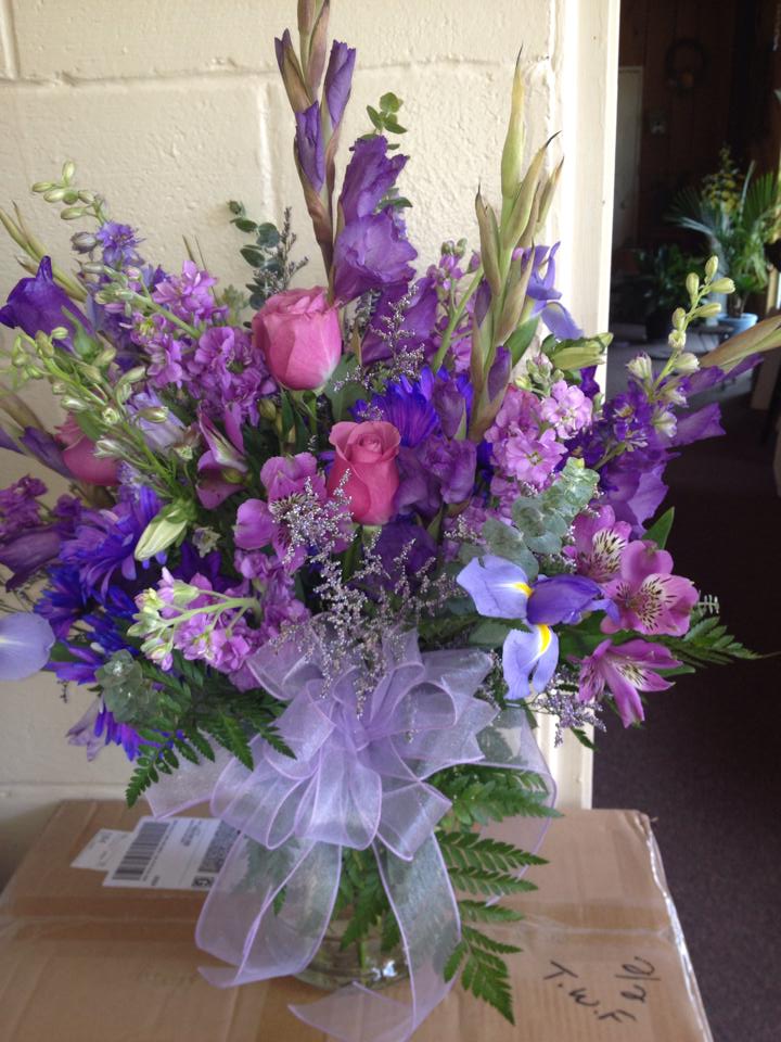 A fantastic arrangement in purple from The Wild Flower in Arnoldsburg, WV
