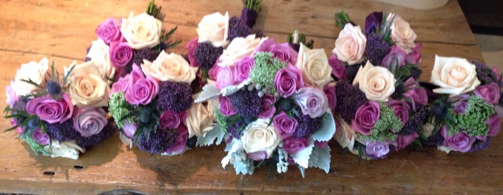 A line of gorgeous bouquets from Petals in Thyme of Wasaga Beach, ON