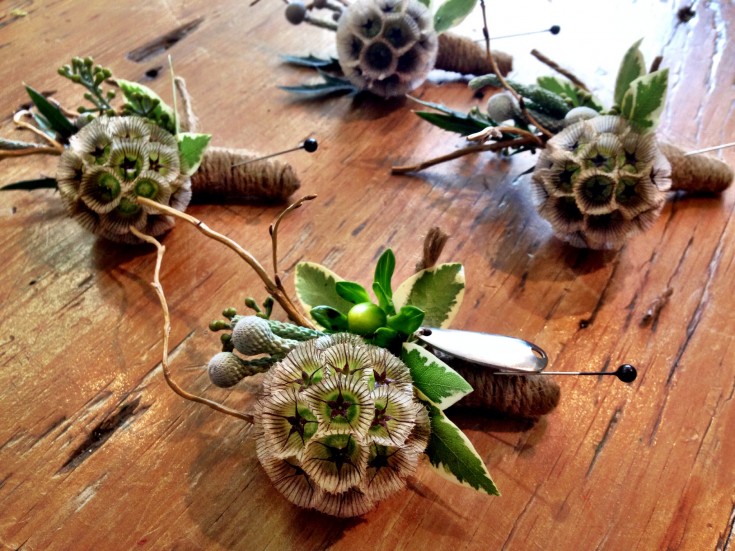 Boutonnieres! Fishing lure attachment for the groom by Petals in Thyme of Wasaga Beach, ON