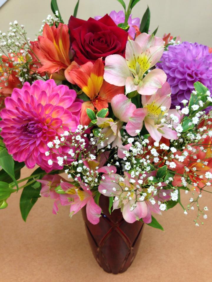 Bright and cheery vase arrangement from Oak Bay Flower Shop in Victoria, BC