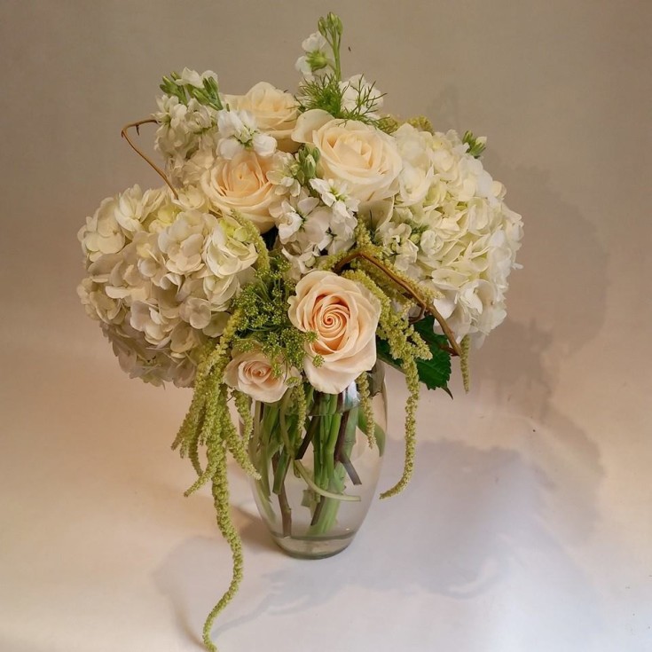 Heavenly hydrangeas and hanging amaranthus from Paradise Valley Florist in Scottsdale, AZ