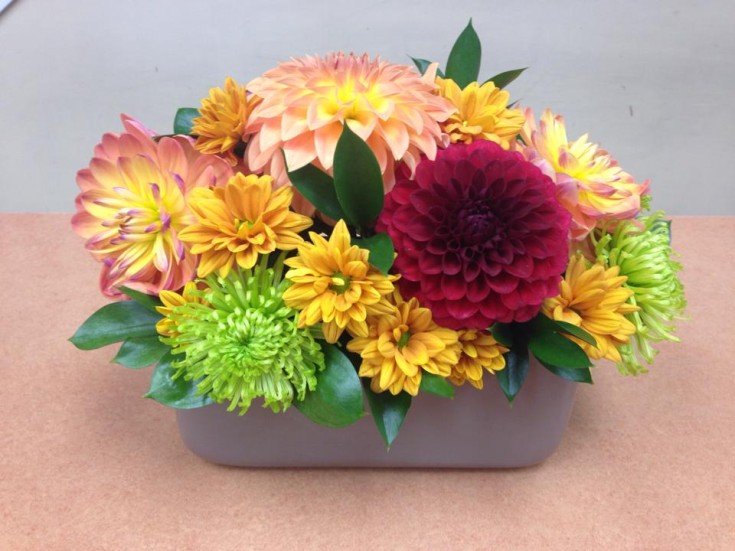 Adorable fall table arrangement from Oak Bay Flower Shop Ltd. in Victoria, BC