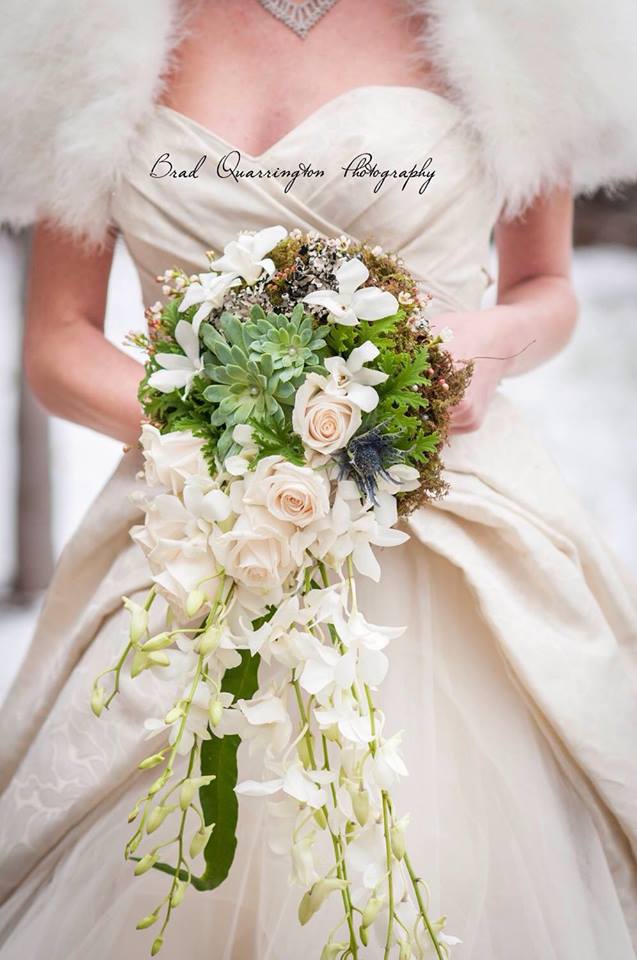 Close-up of beautiful cascade bouquet from Petals in Thyme of Wasaga Beach, ON