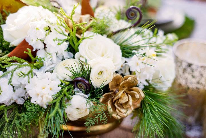 Close-up of table arrangement from Klamath Flower Shop in Klamath Falls, OR