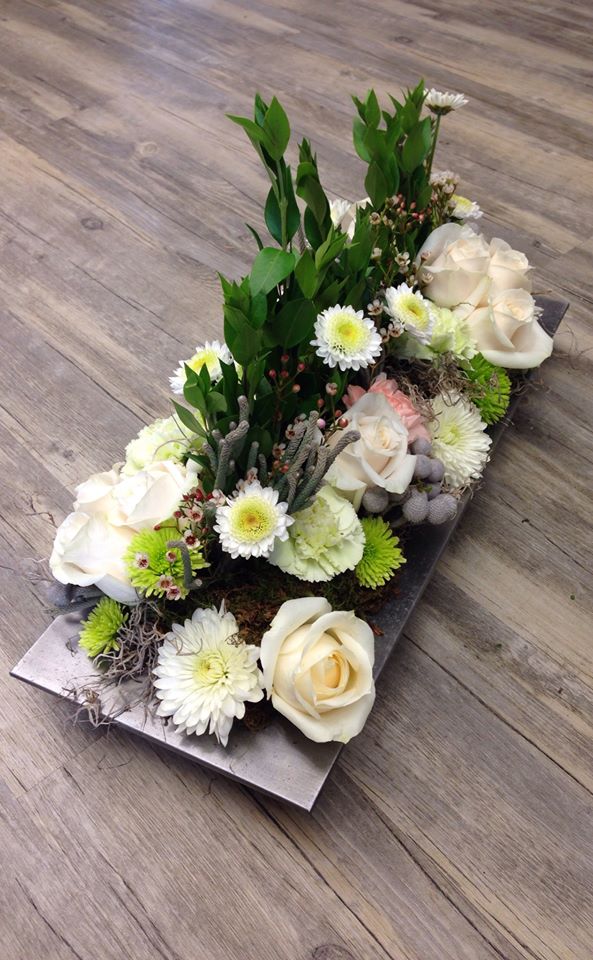 Elegant table centerpiece from Petals in Thyme of Wasaga Beach, ON
