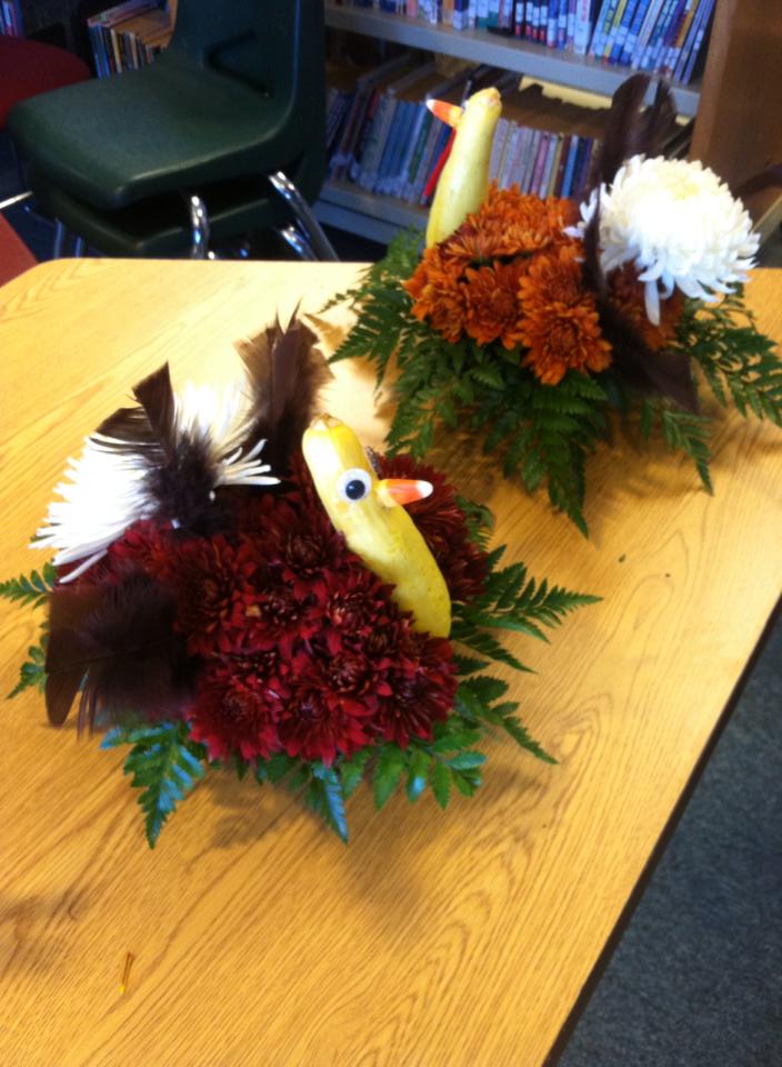 Turkey centerpieces from Works of Heart Flowers in Wilton, NH