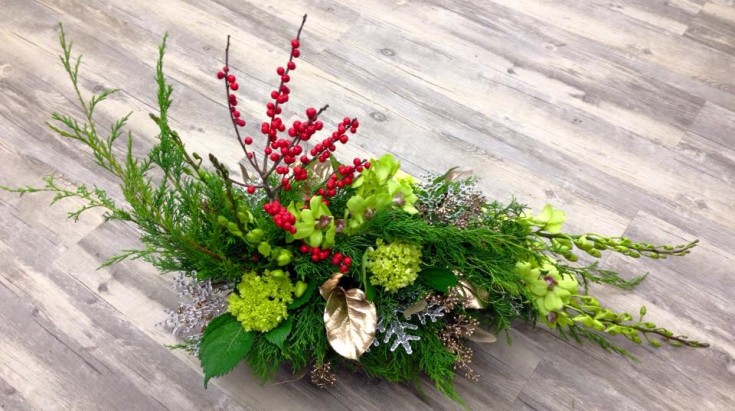 Winter arrangement from Petals in Thyme of Wasaga Beach, ON